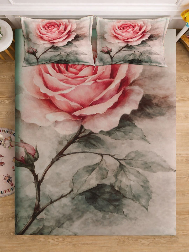 Myntra Elegant Homes Multicoloured Floral 300 TC King Bedsheet with 2 Pillow Covers
