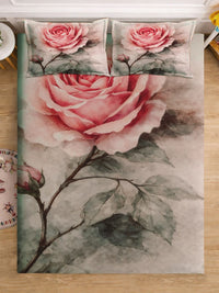 Myntra Elegant Homes Multicoloured Floral 300 TC King Bedsheet with 2 Pillow Covers