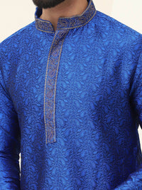 SOJANYA Paisley Woven Design Mandarin Collar Silk Cotton Straight Kurta with Pyjamas