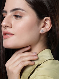 PANASH 925 Sterling Perak Bersalut Rhodium Zirkonia Kubik Bunga Stud