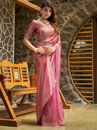 Saree mall Embellished Beads and Stones Organza Sarees