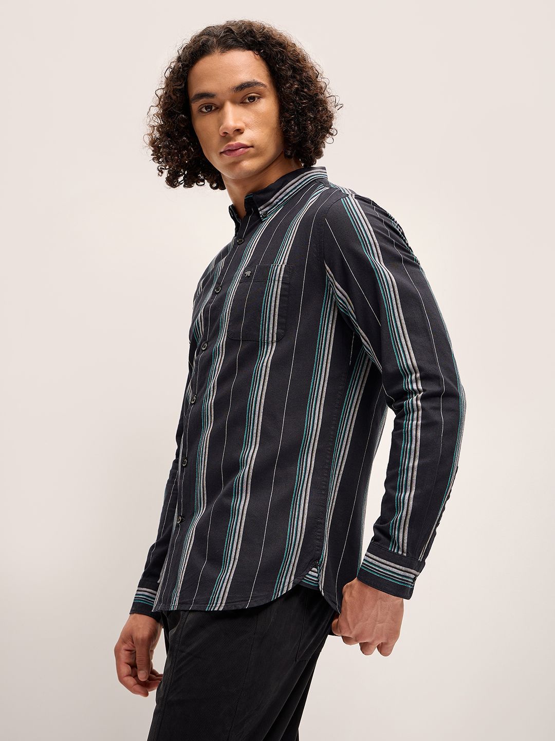 THE BEAR HOUSE Slim Fit Striped Pure Cotton Casual Shirt