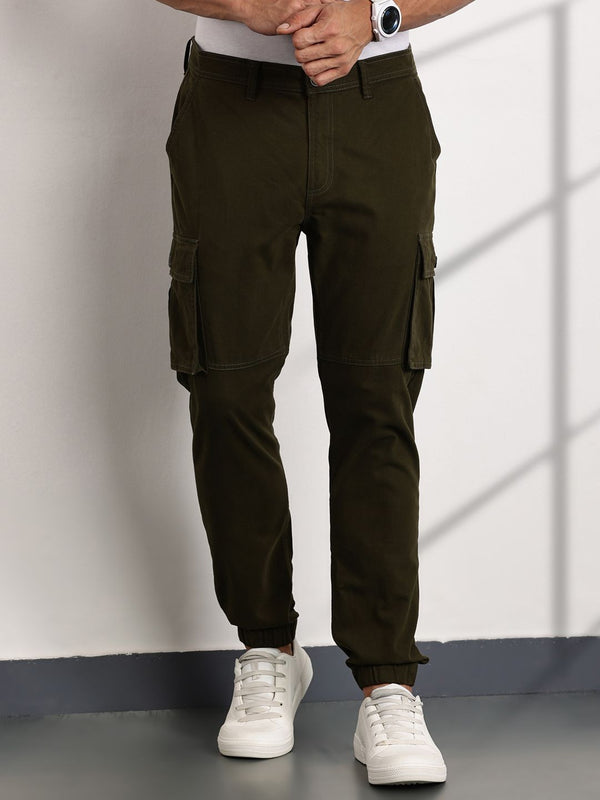 Thomas Scott Men Smart Slim Fit Easy Wash Cargos Trousers