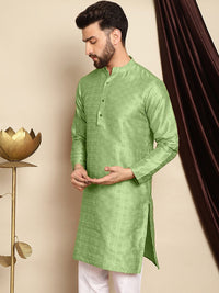 Anouk Checked Mandarin Collar Long Sleeves Thread Work Kurta