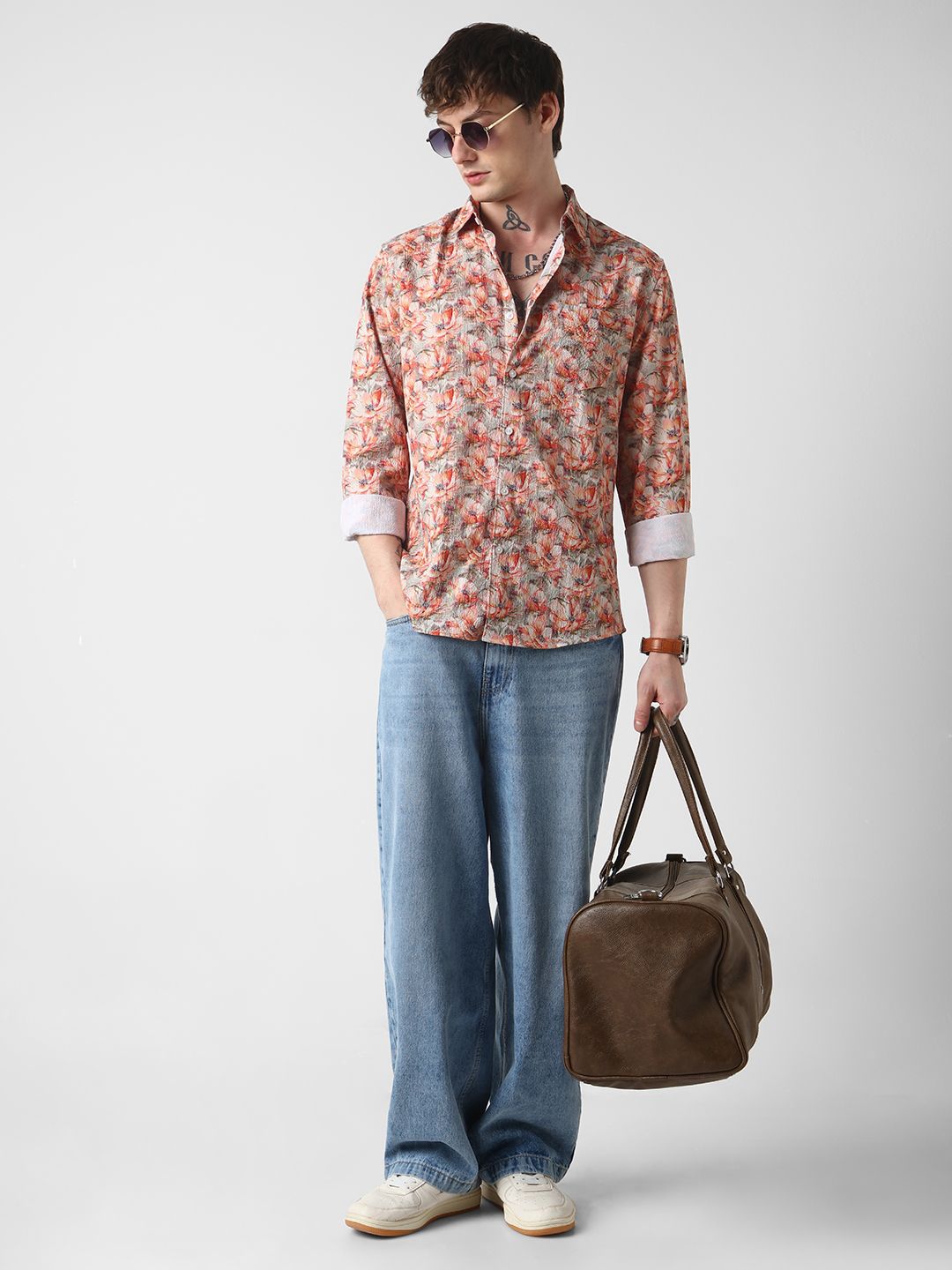 VASTRADO Men Classic Spread Collar Floral Printed Slim Fit Casual Shirt