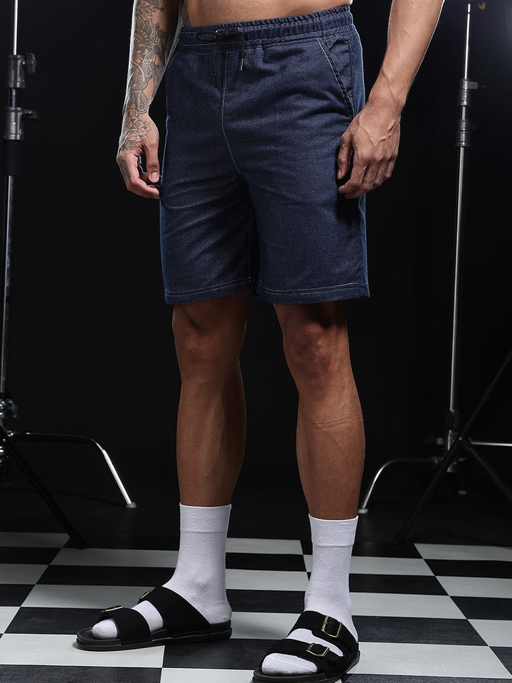 Eszett Lelaki Blue Relexed Fit Pure Cotton Denim High-Rise Shorts Dengan Teknologi Cepat Kering