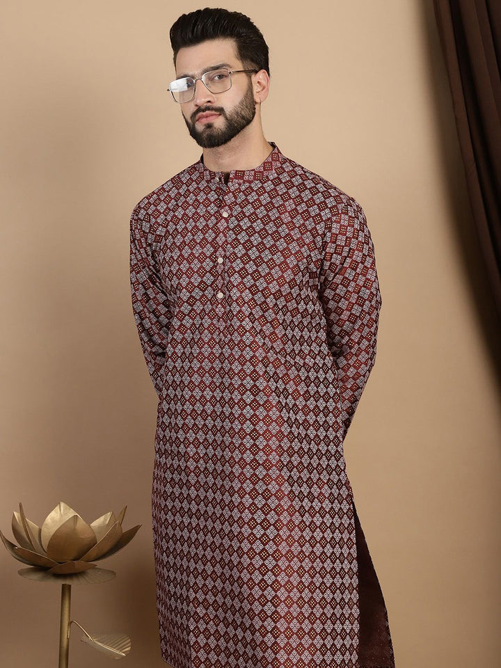 Anouk Geometric Printed Mandarin Collar Regular Straight Kurta With Churidar
