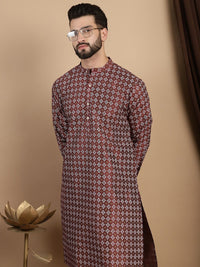 Anouk Geometric Printed Mandarin Collar Regular Straight Kurta With Churidar