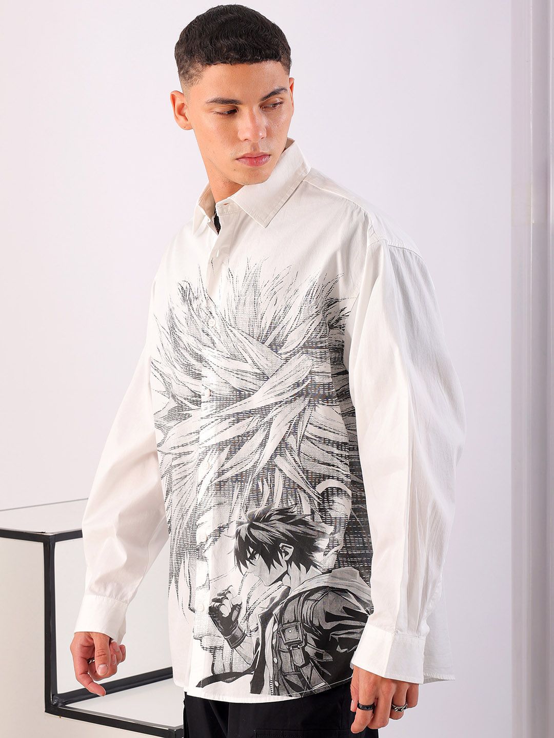 The Indian Garage Co Men Anime Printed Cotton Oversized Boxy Streetwear Shirt