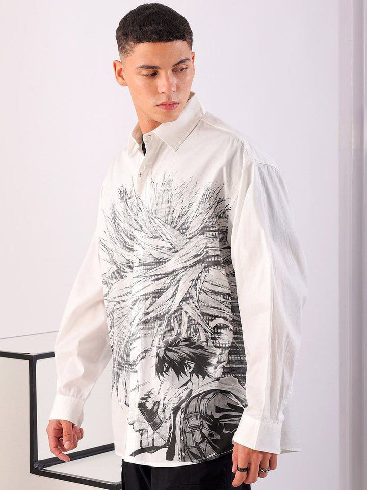 The Indian Garage Co Men Anime Printed Cotton Oversized Boxy Streetwear Shirt