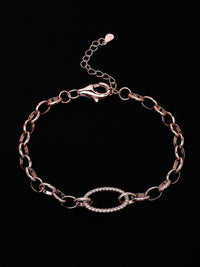 PANASH 925 Sterling Silver Rose Gold-Plated Cubic Zirconia Studded Link Bracelet