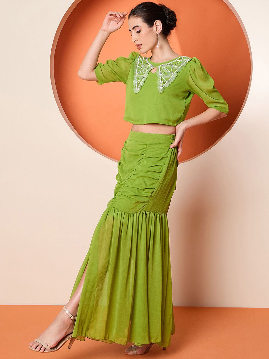 Antheaa Embellished Top With Skirt
