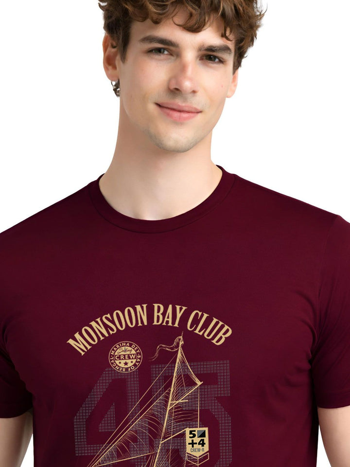 ADRO Graphic Sailing Club Printed Round Neck Short Sleeves Cotton T-shirt