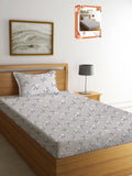 Myntra Elegant Homes Grey Floral Polycotton 300 TC Single Cadar Halus dengan Sarung Bantal-87 x 59 inci