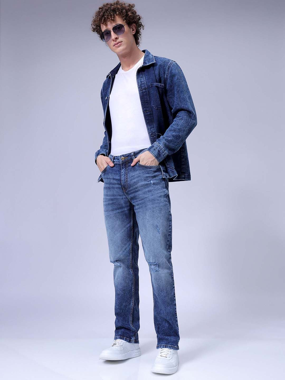 The Indian Garage Co Men Slim Fit Heavy Fade Stretchable Jeans
