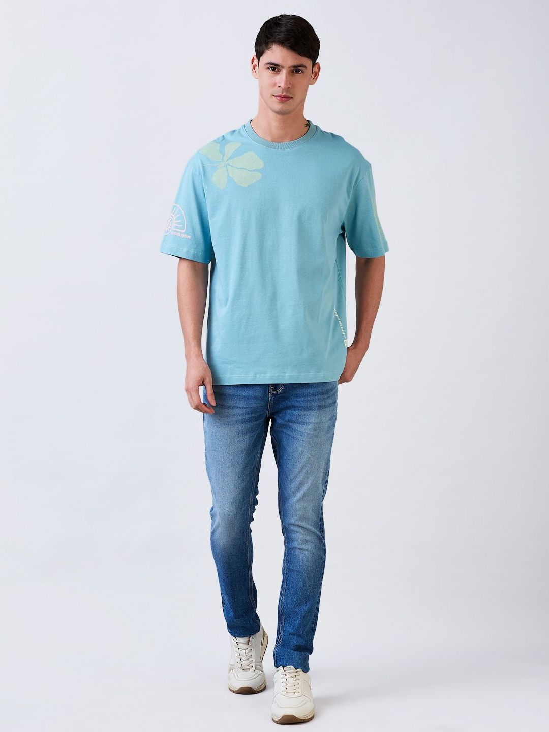 SPYKAR Men Floral Printed Round Neck Cotton Relaxed Fit T-shirt