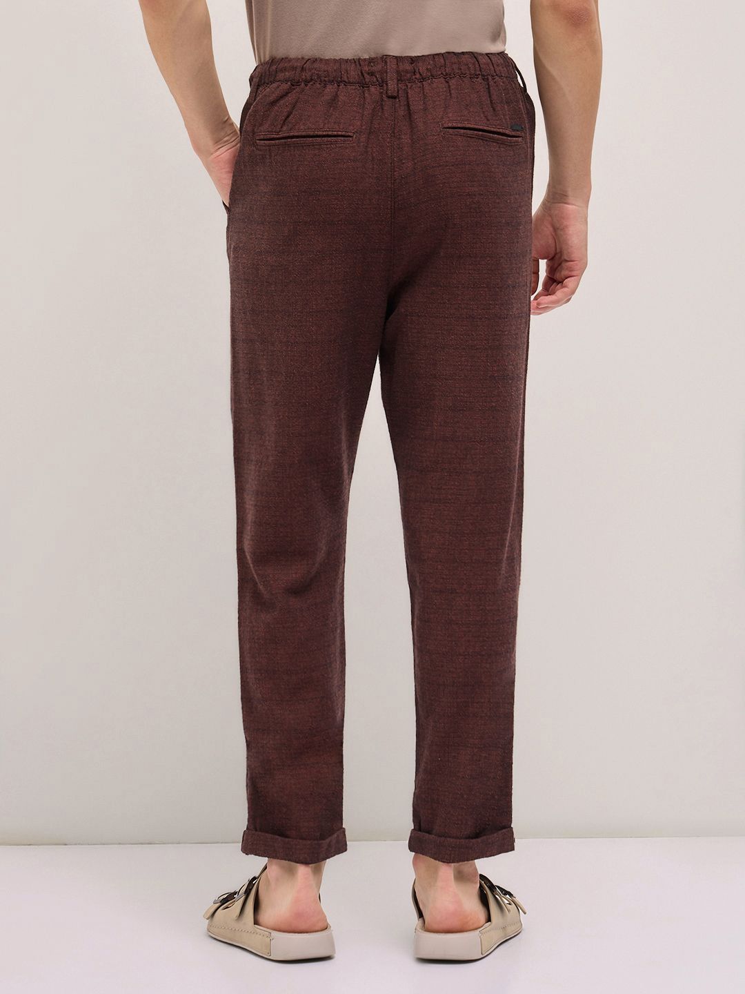 THE BEAR HOUSE Men Textured Tapered Fit Pleated Chinos Trousers