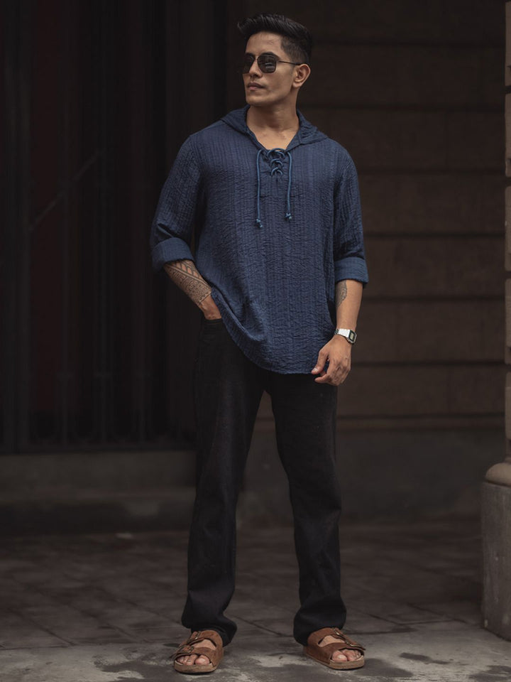 Powerlook Men Self Design Hood Relaxed Fit T-shirt