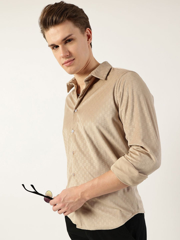 Thomas Scott Men Classic Spread Collar Textured Solid Slim Fit Casual Shirt