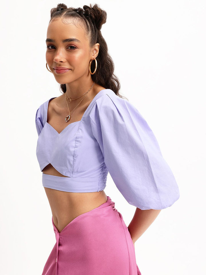 DressBerry Feminine Chic Cutesy Cut-Out Smocked Crop Top