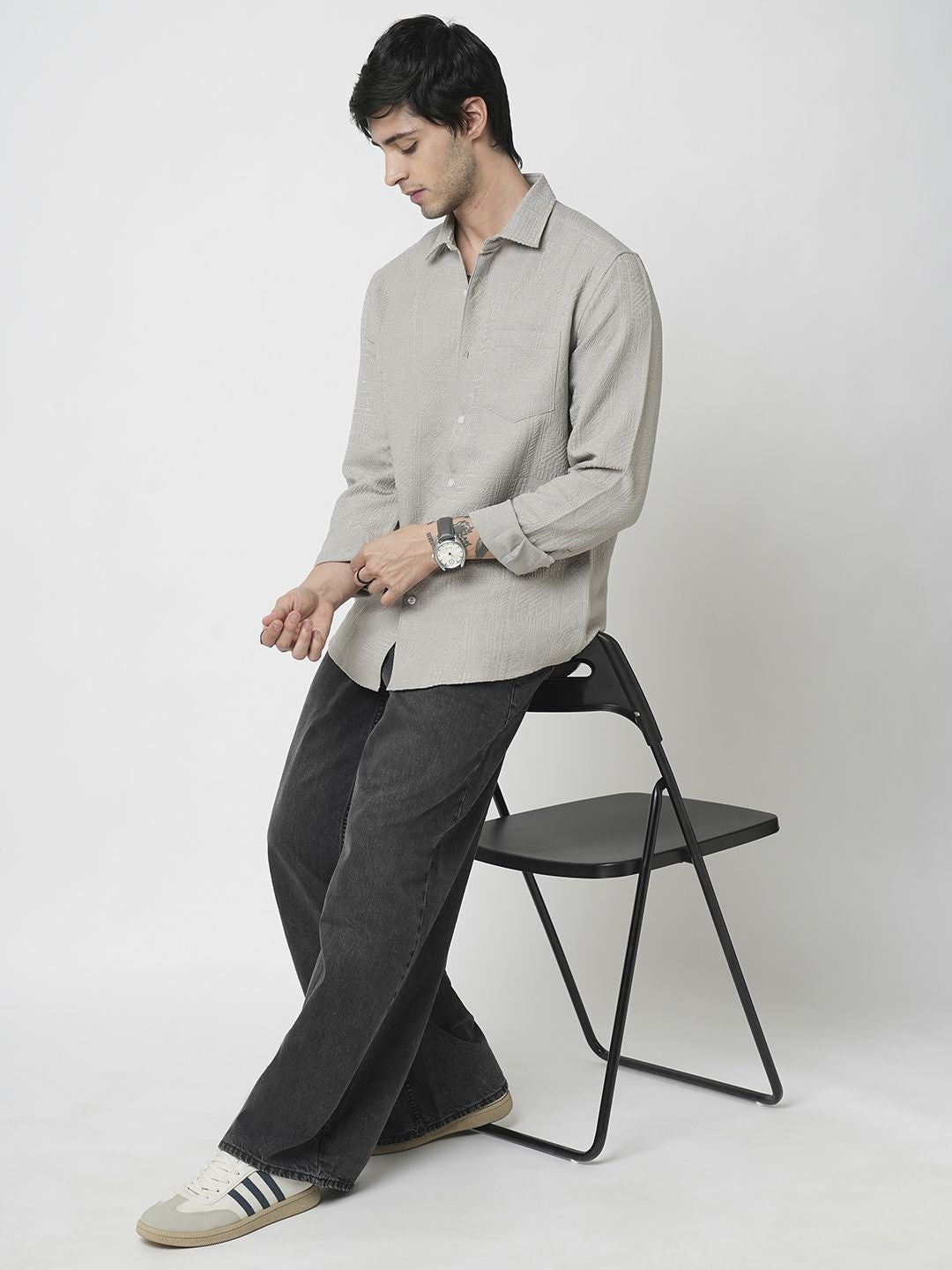 VASTRADO Men Classic Spread Collar Textured Slim Fit Casual Shirt