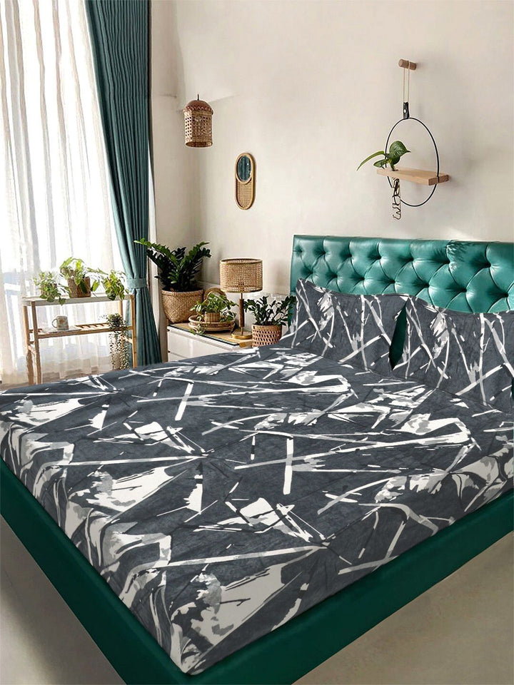 Myntra Elegant Homes Abstrak Bercetak Bulu 300 TC Cadar King Dengan 2 Sarung Bantal