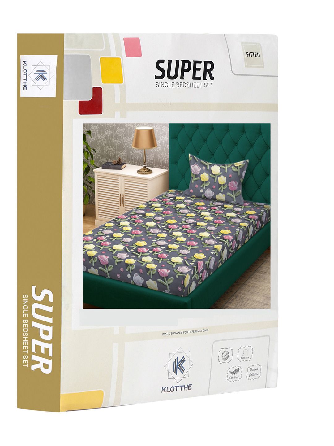 Klotthe Floral Printed Dipasang Cadar 7D Single 300 TC Dengan Sarung Bantal-2.25 m x 1.5 m