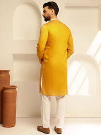 SOJANYA Geometric Embroidered Mandarin Collar Thread Work Cotton Silk Straight Kurta