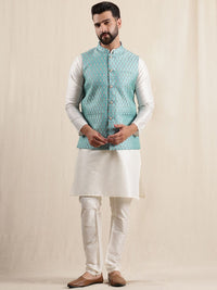 Anouk Men Kurta with Pyjamas with Woven Design Blue Nehru Jacket
