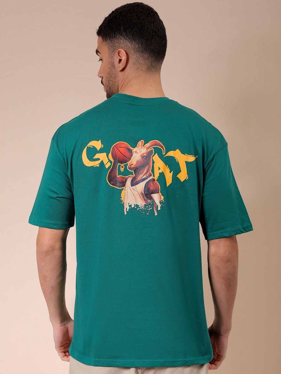 The Indian Garage Co Men Graphic Printed Round Neck Cotton Oversized T-shirt