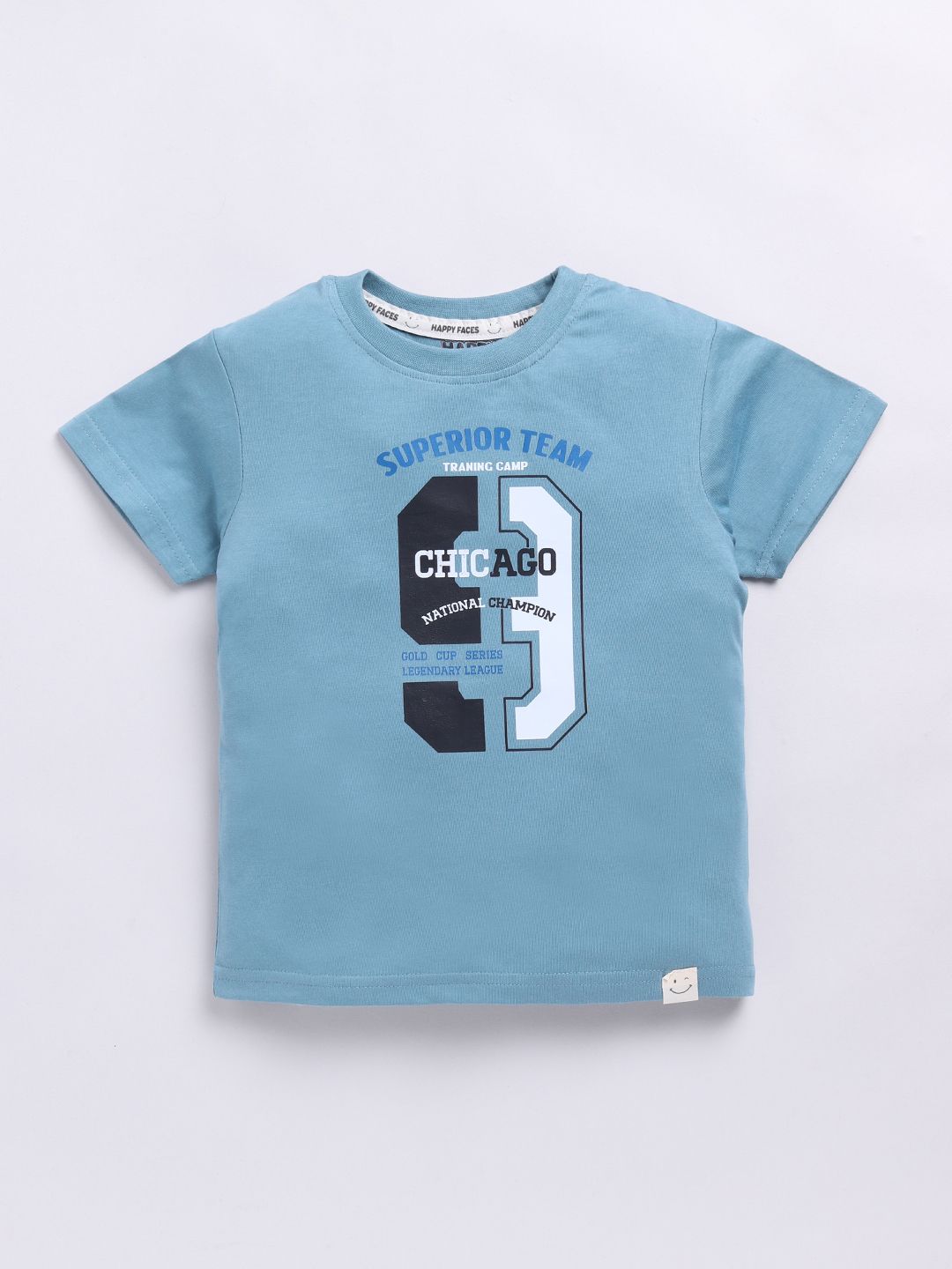 Happy Faces Boys Pure Cotton Typography Printed T-shirt