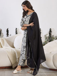 Indo Era Floral Printed Sequinned Pure Cotton Straight Kurta with Trouser & Dupatta
