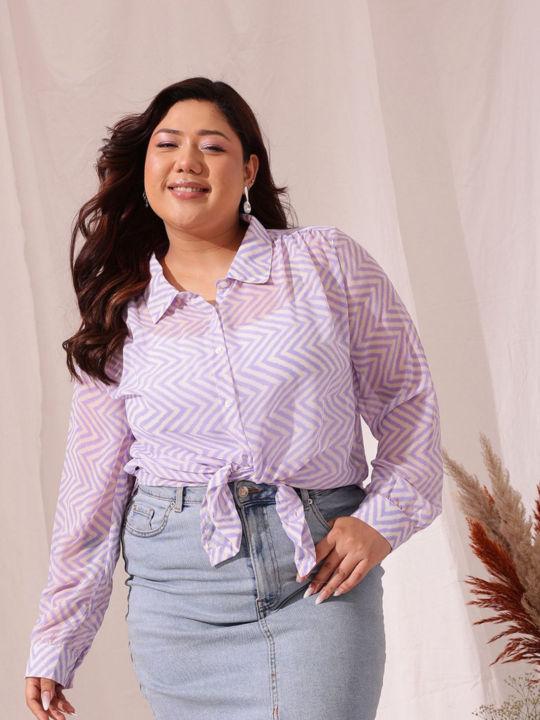 CURVY STREET Women Plus Size Comfort Spread Collar Printed Relaxed Fit Casual Shirt