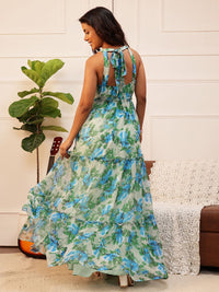 QUIERO Print Halter Neck Chiffon Fit & Flare Women Maxi Dress