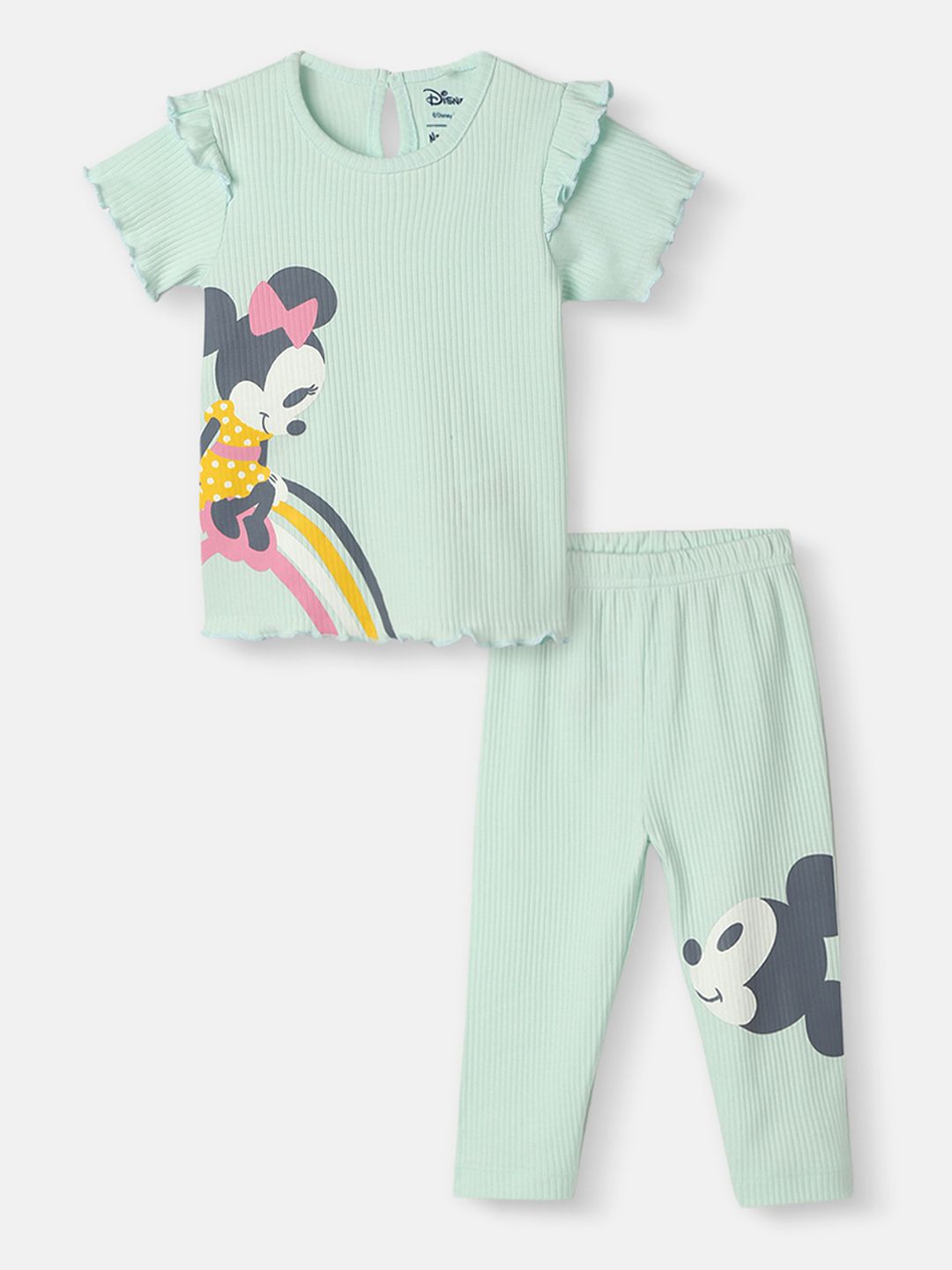 Nauti Nati Girls Minnie Mouse Printed Short Sleeves Pure Cotton Top With Trouser