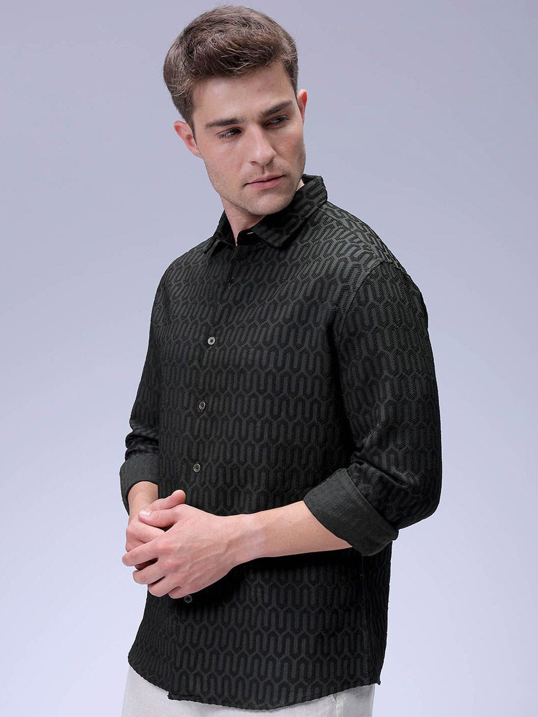 The Indian Garage Co Men Regular Fit Textured Jacquard Resortwear Shirt