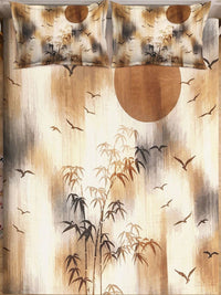 Klotthe Beige & Brown Floral Printed Fitted 400 TC King 7D Bedsheet With 2 Pillow Cover