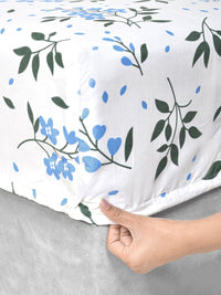 KLOTTHE White & Blue Floral Printed Set Cadar Double King 300 TC King 2.50 x 2.25 m
