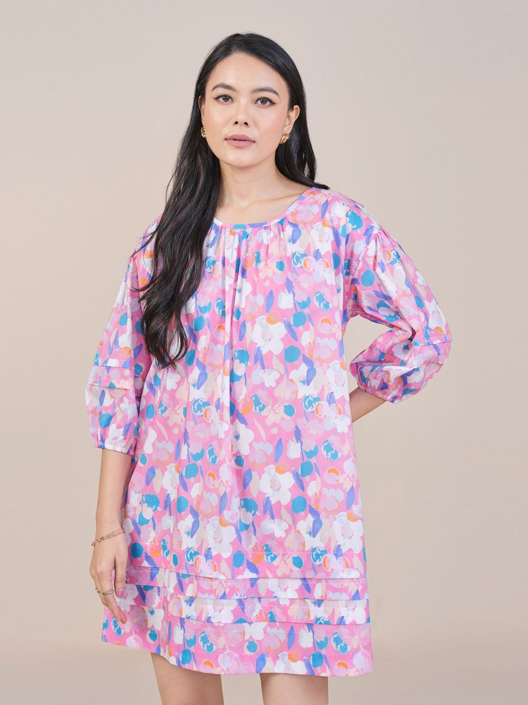 AND Floral Printed Puff Sleeve A-Line Mini Dress