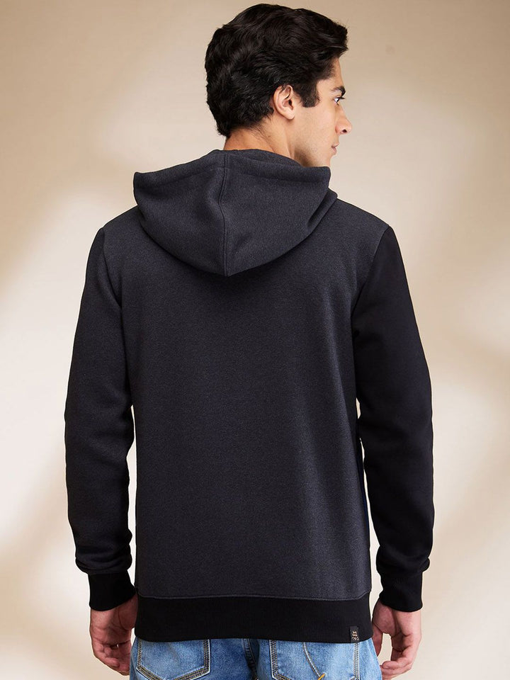 Being Human Men Black Long Sleeves Hooded Neck Patchwork Sweatshirts