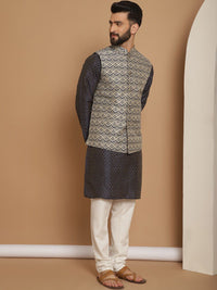 Anouk Men Geometic Embroidered Kurta With Churidar & Woven Design Nehru Jacket