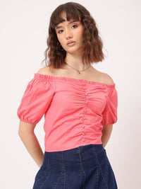 DressBerry Romantic Fusion Ruched Bardot Crop Top