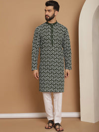 Anouk Green Ethnic Motifs Embroidered Regular Pure Cotton Kurta with Churidar