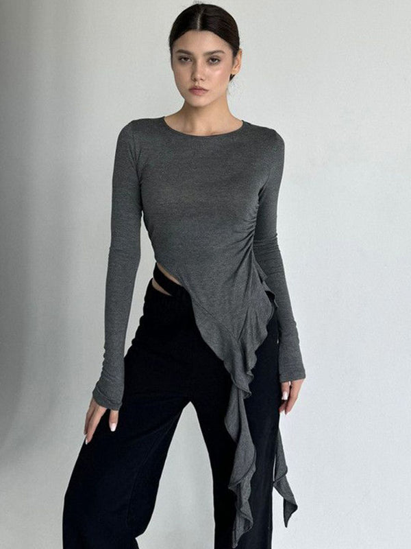 DressBerry Women Ruffles Detailed Longline Fitted Top