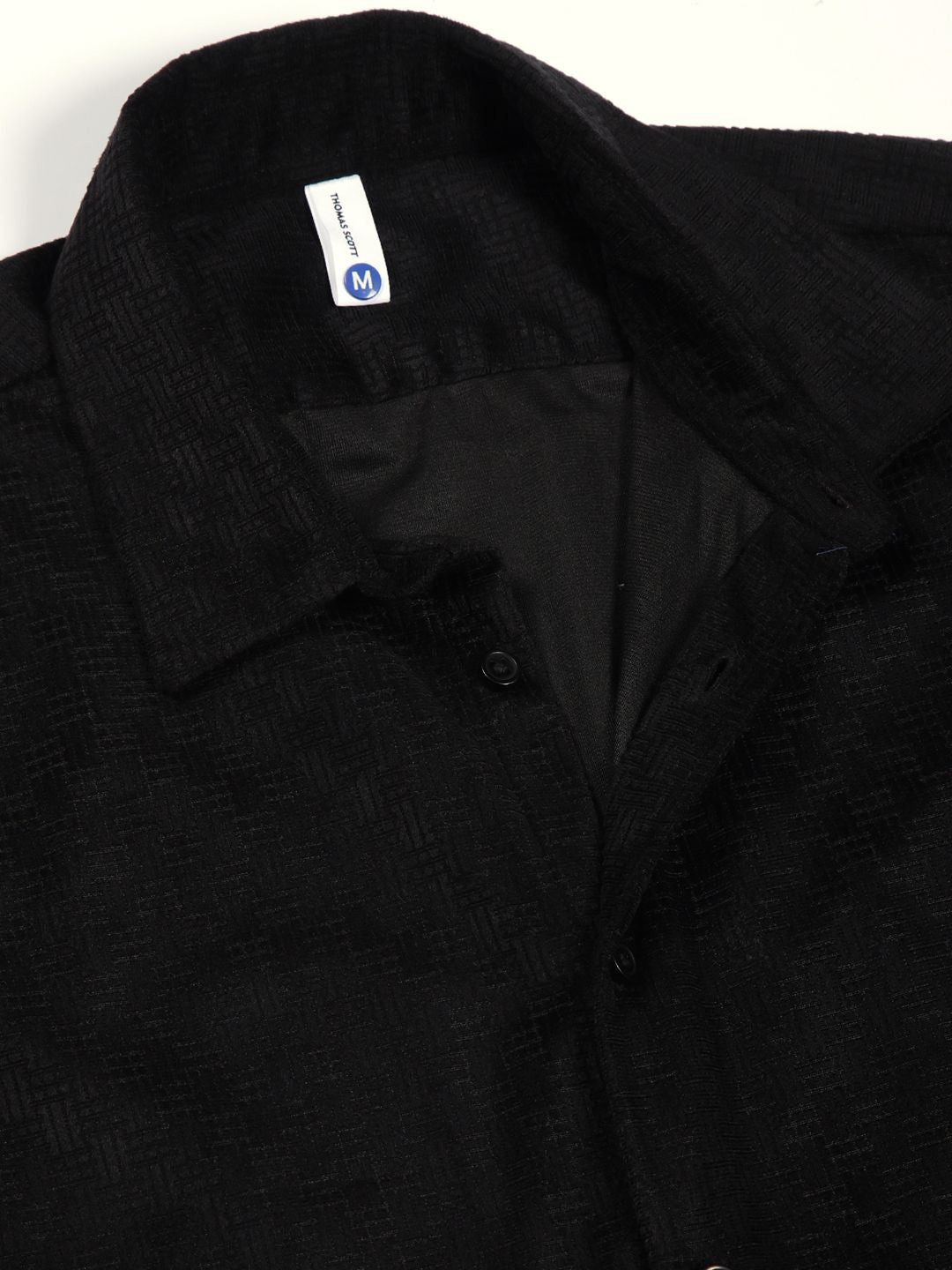 Thomas Scott Men Classic Spread Collar Textured Solid Slim Fit Casual Shirt