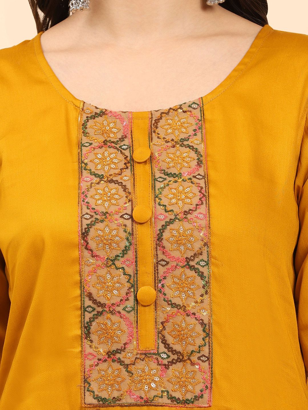 Mamicha Women Ethnic Motifs Embroidered Regular Thread Work Pure Cotton Kurta with Palazzos & With Dupatta