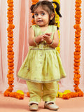 VASTRAMAY Girls Ethnic Motifs Woven Design Beaded Jacquard Anarkali Kurta With Trousers