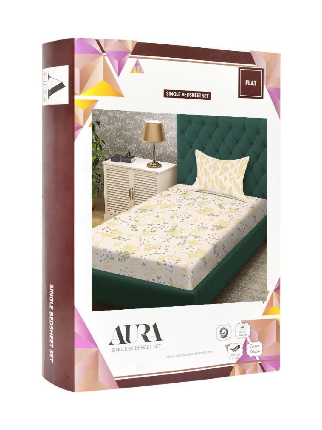 Aura Yellow & Green Floral Printed 300 TC Single Bedsheet Set- 2.25 m X 1.50 m