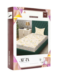 Aura Yellow & Green Floral Printed 300 TC Single Bedsheet Set- 2.25 m X 1.50 m