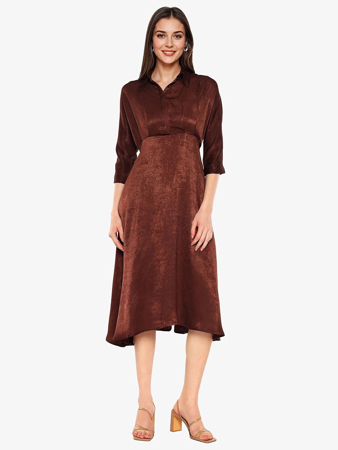 RAREISM Shirt Collar A-Line Midi Dress